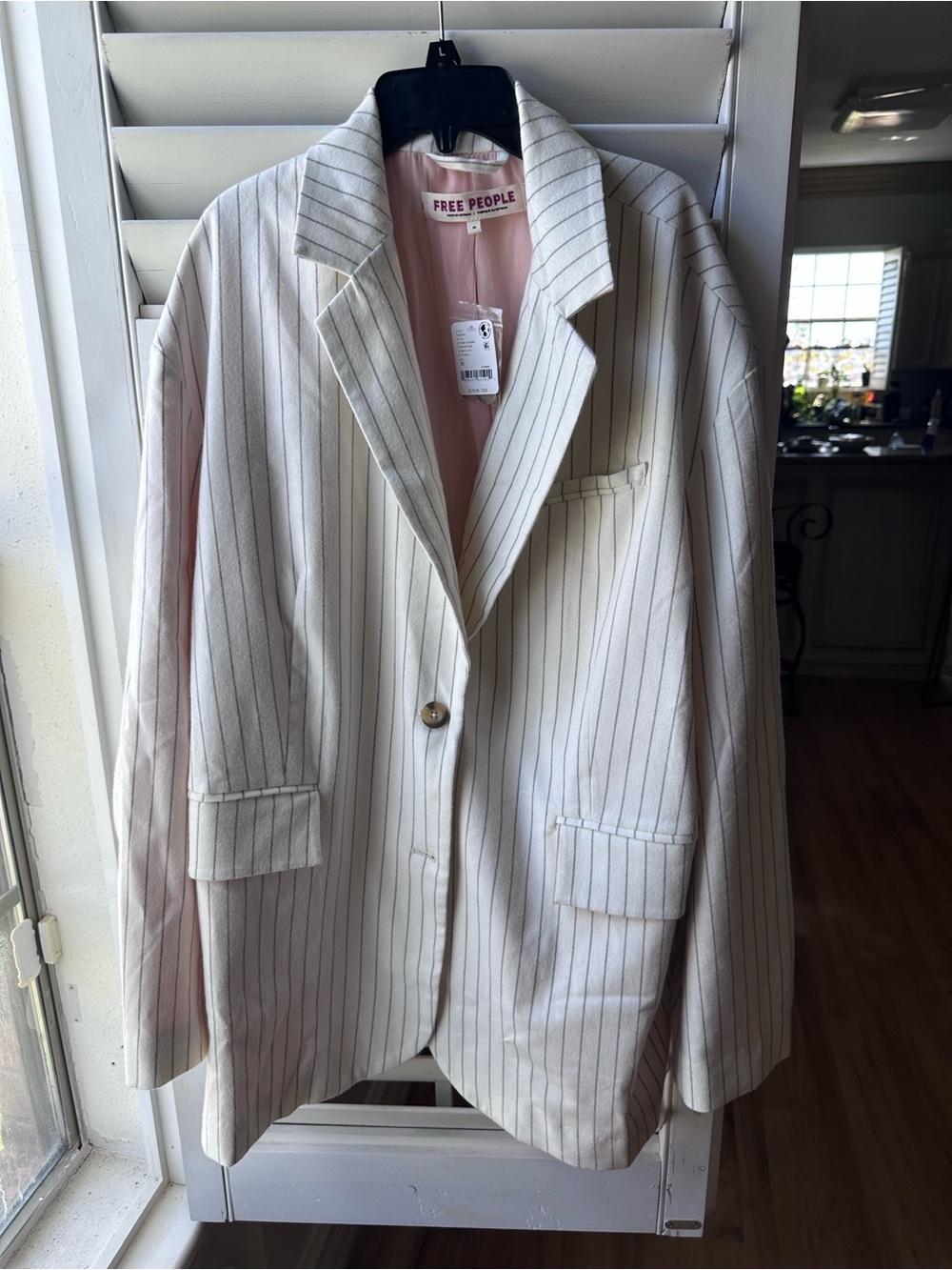 Free People Cream Pinstripe Blazer Oversized